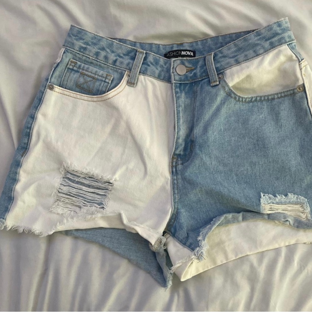 Blue and white high waisted shorts